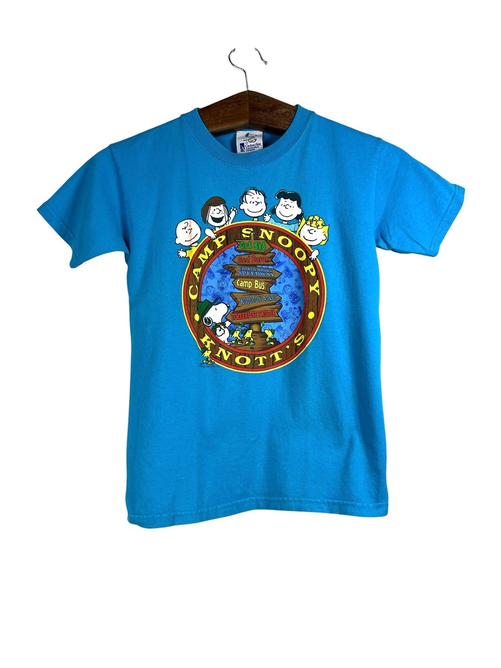 Vintage Camp Snoopy Knotts Peanuts Kids Blue T-Shirt Size M Youth Cotton 90s